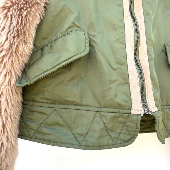 Shaci Cropped Bomber Jacket Faux Fur Sleeves Olive Green Small Streetwear - Picture 7 of 13